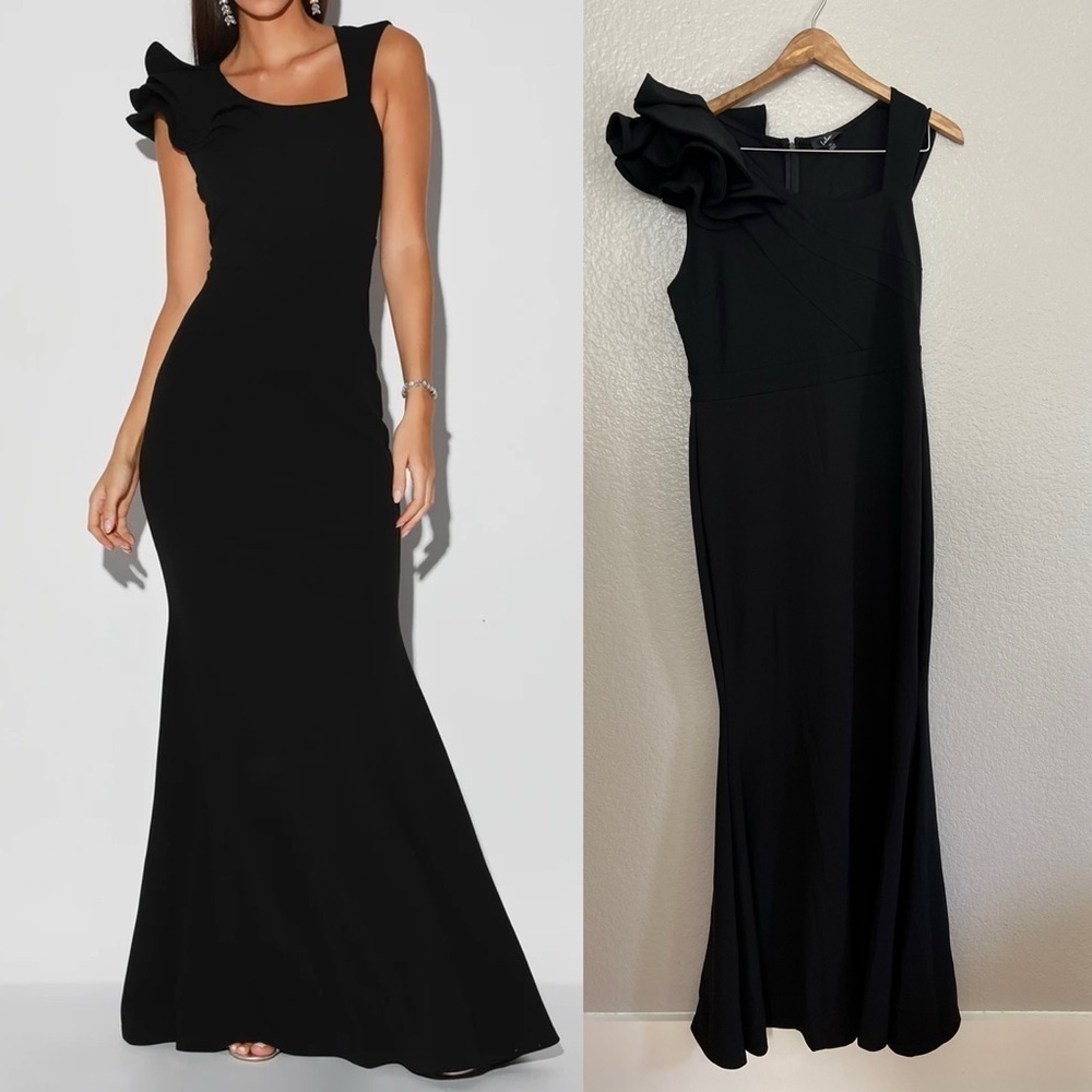NWOT Lucette Black Sleeveless Ruffled Mermaid Maxi Dress
